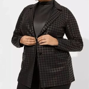 Torrid Studio Luxe Ponte Houndstooth Relaxed Blazer 2X Black Gray Button Work